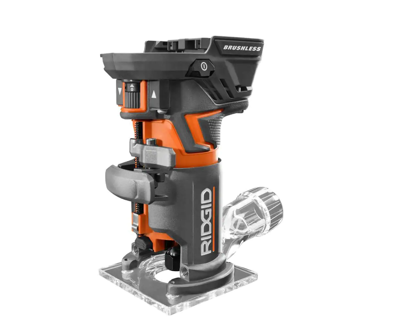 RIDGID R860443B 18V OCTANE Brushless Cordless Compact Fixed Base Router with 1/4 in. Bit. Round and Square Bases and Collet Wrench
