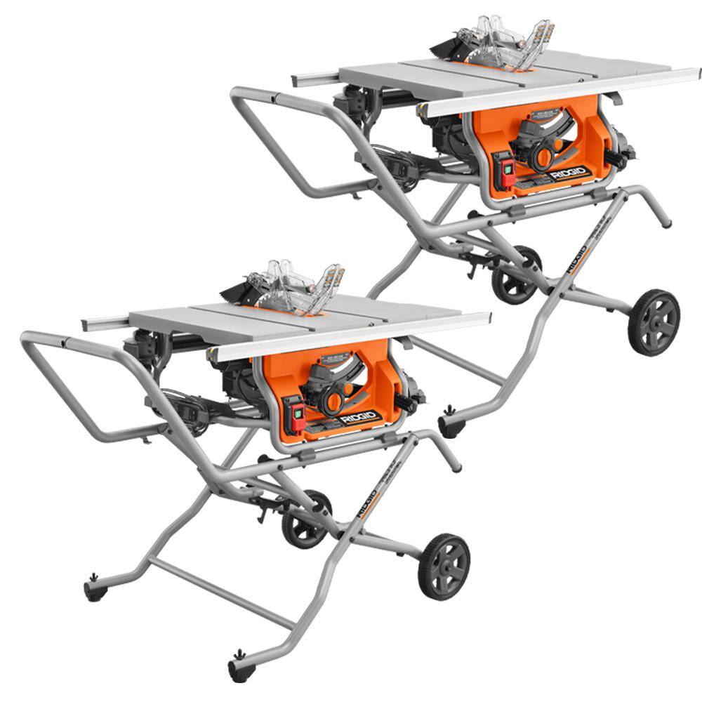 RIDGID  15 Amp 10 in. Portable Pro Jobsite Table Saw (2-Pack) with Rolling Stands