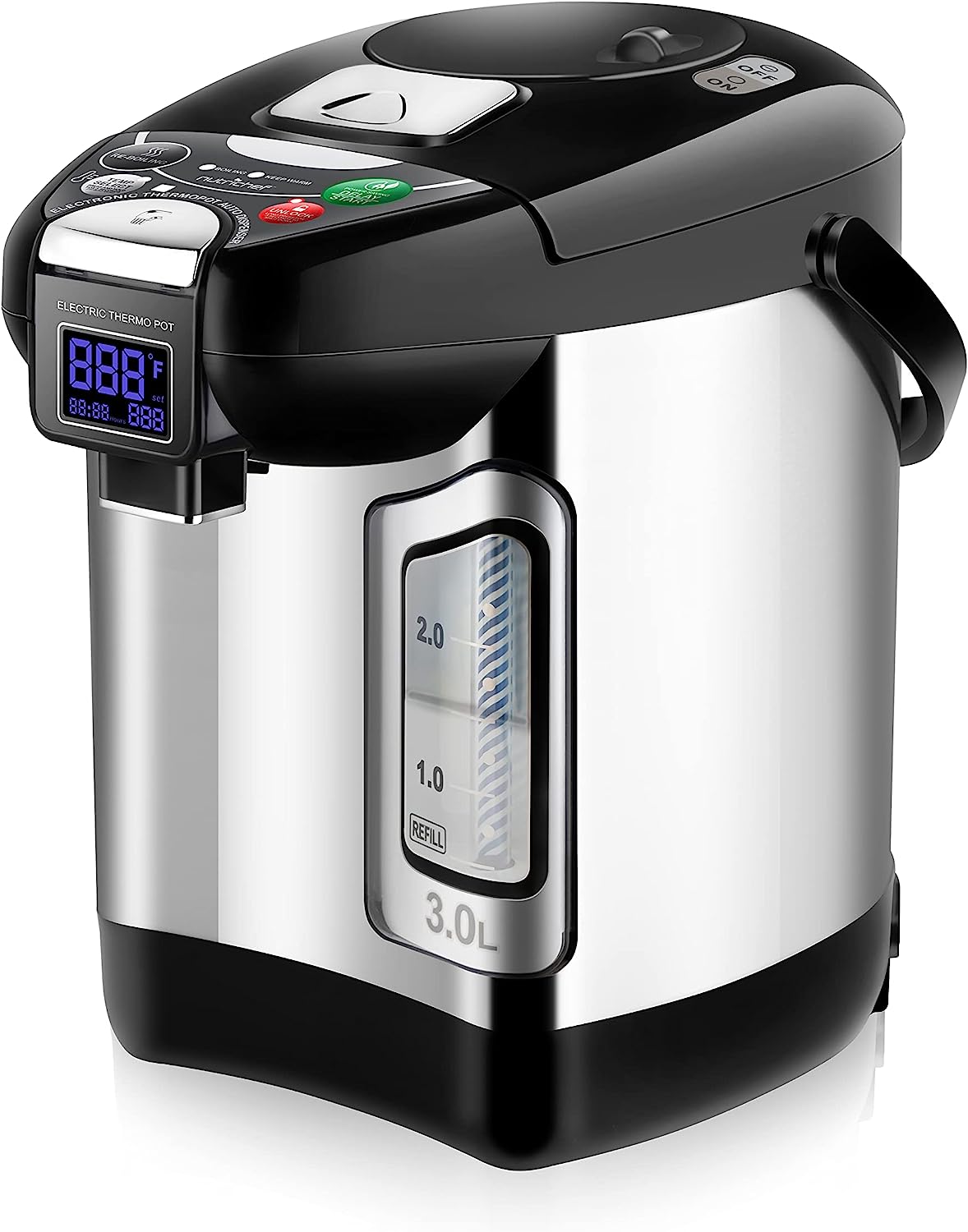 NutriChef Digital Water Boiler and Warmer - 3L/3.17 Qt Stainless Electric Hot Water Dispenser w/ LCD Display. Rotating Base. Keep Warm. Auto Shut Off. Safety Lock. Instant Heating for Coffee & Tea