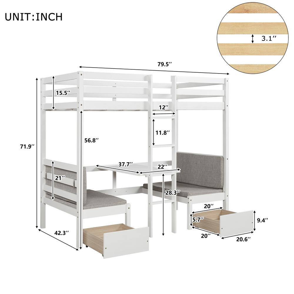 Harper & Bright Designs  White Multifunctional Bunk Bed with Desk