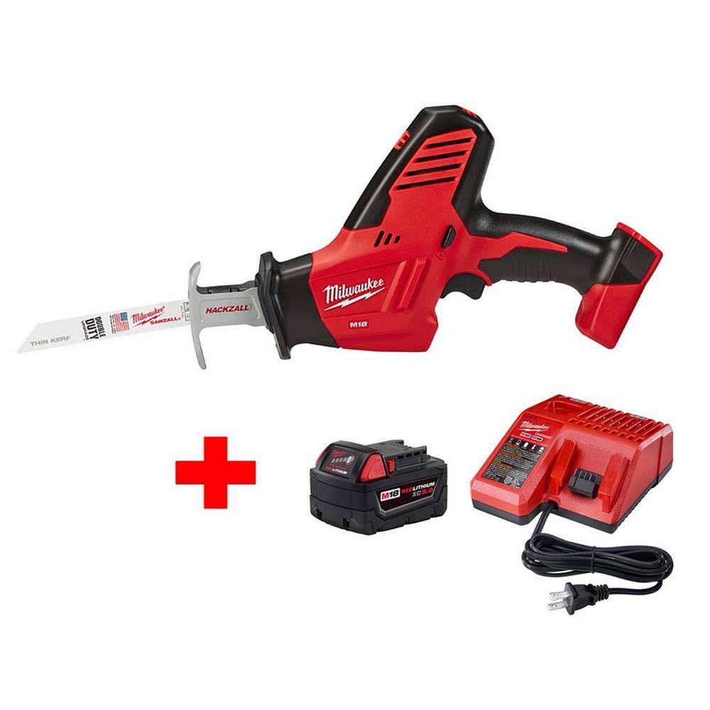 Milwaukee 2625-20-48-59-1850 M18 18V Lithium-Ion Cordless HACKZALL Reciprocating Saw W/ M18 Starter Kit W/ (1) 5.0Ah Battery and Charger
