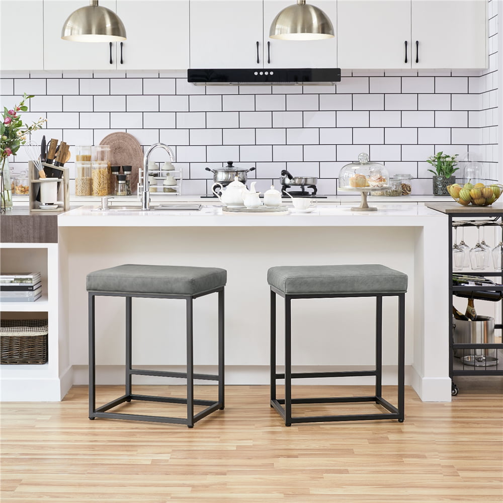 SMILE MART 24″ Modern Upholstered Backless Counter Bar Stools. 2pcs. Gray