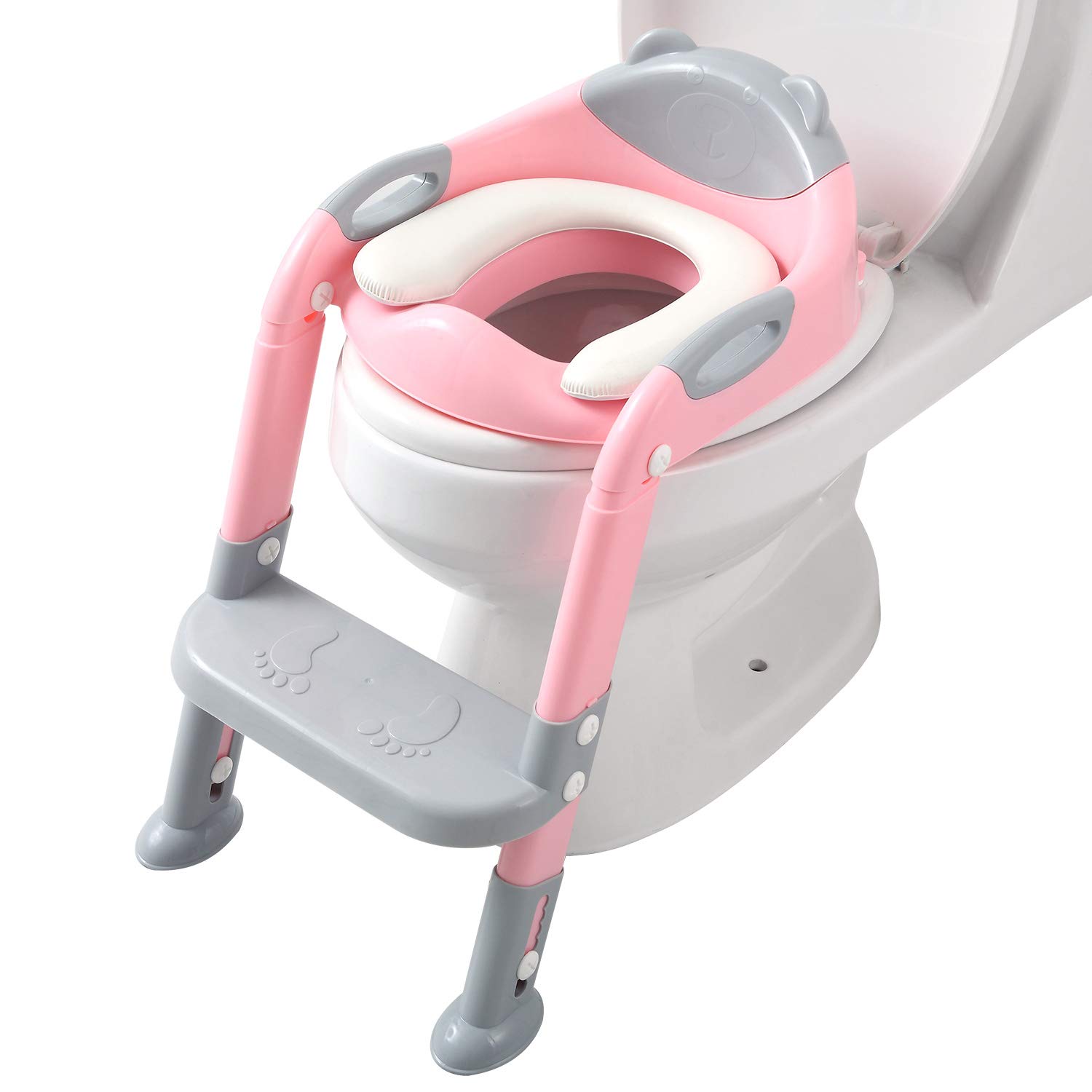Fedicelly Potty Training Seat Ladder Girls. Toddlers Potty Chair Potty Seat (Gray/Pink)