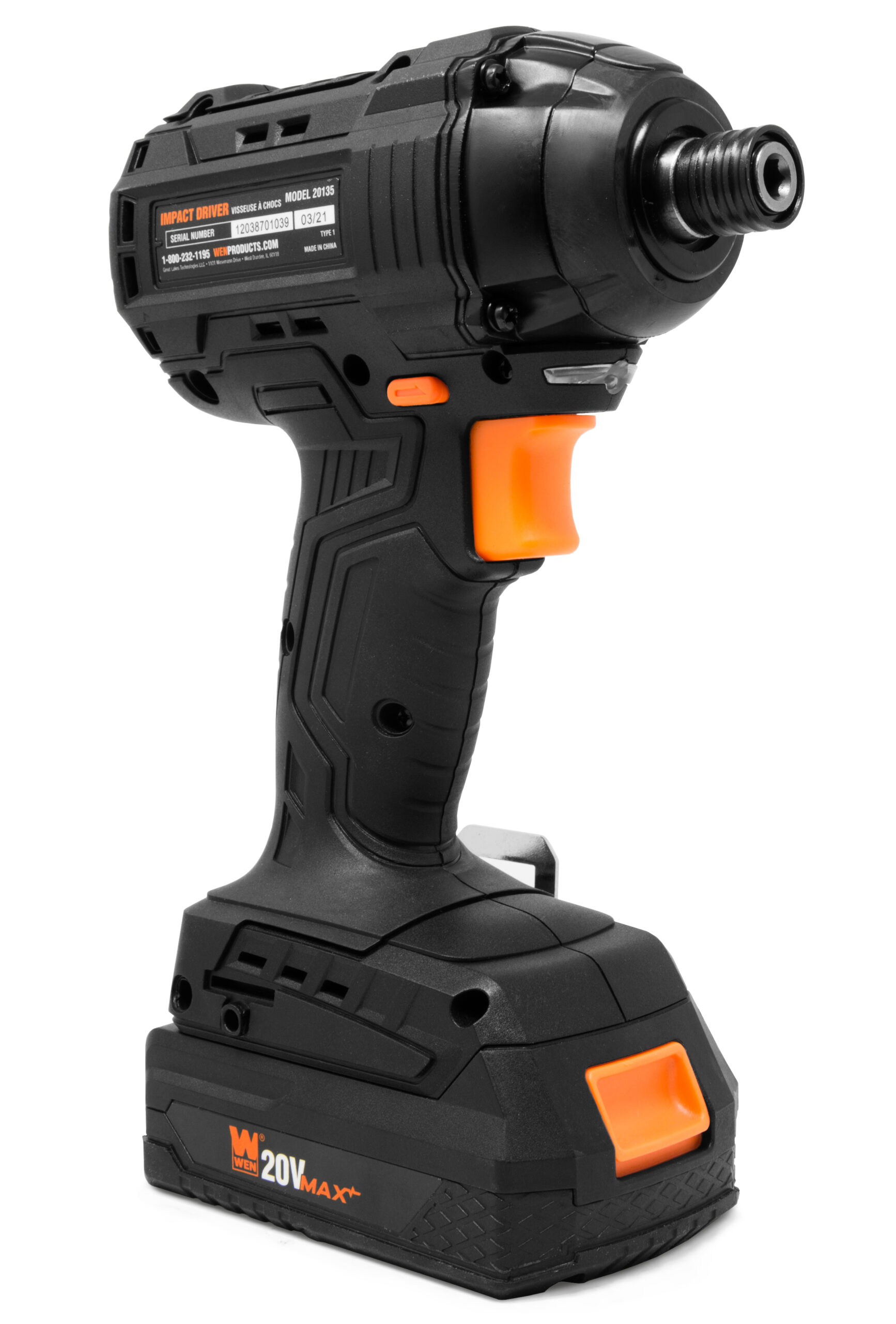WEN 20-Volt MAX Lithium-Ion 1/4-Inch Brushless Cordless Impact Driver w/ 2.0 Ah Battery and Charger