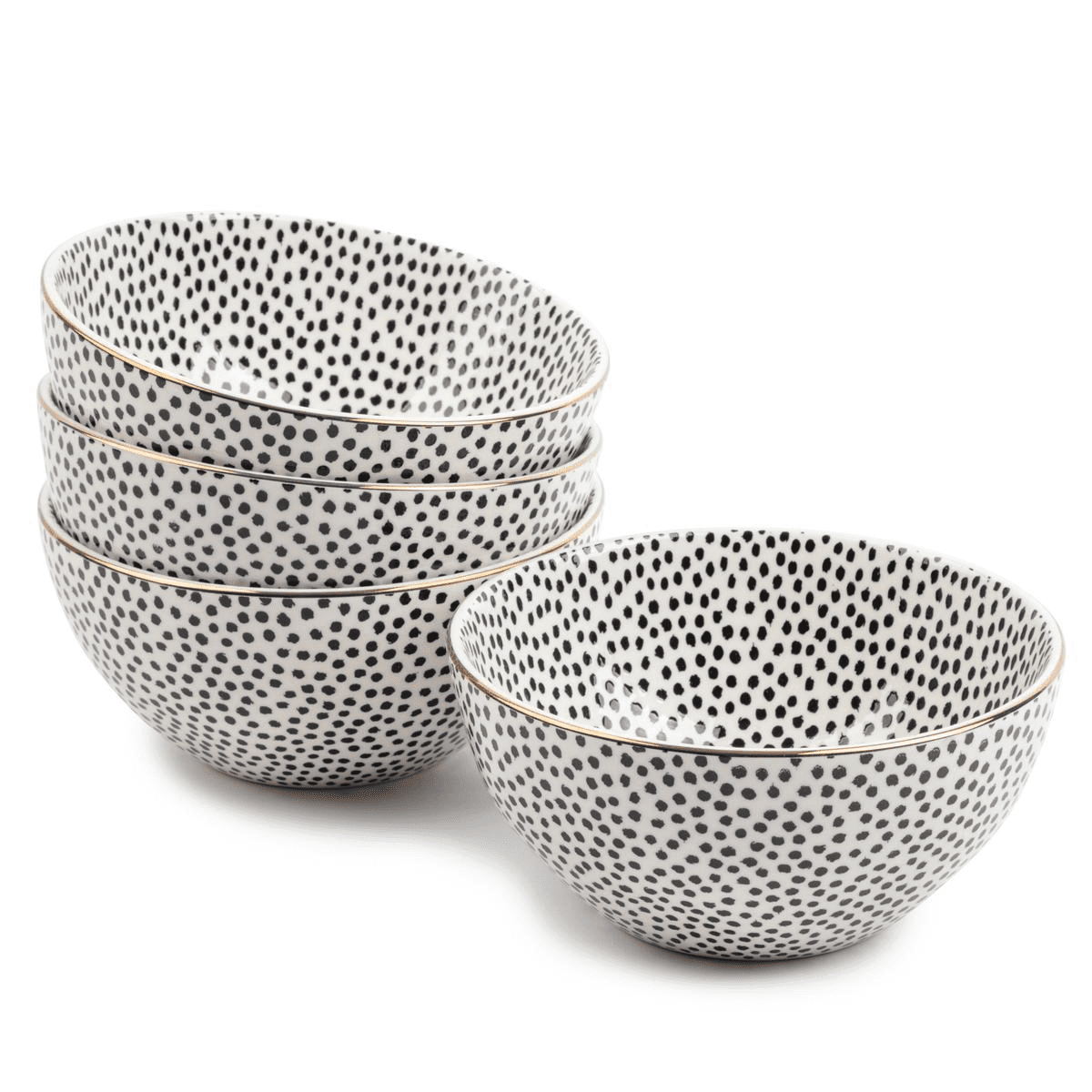 Thyme & Table Dinnerware Black & White Dot Stoneware Round Bowls. 4 Pack