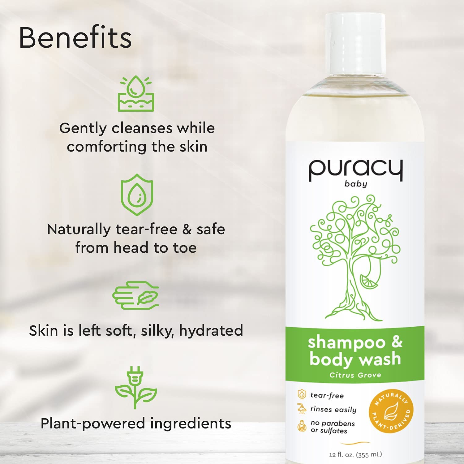 Puracy Baby Shampoo & Body Wash Natural. Fragrance-Free Baby Body Wash
