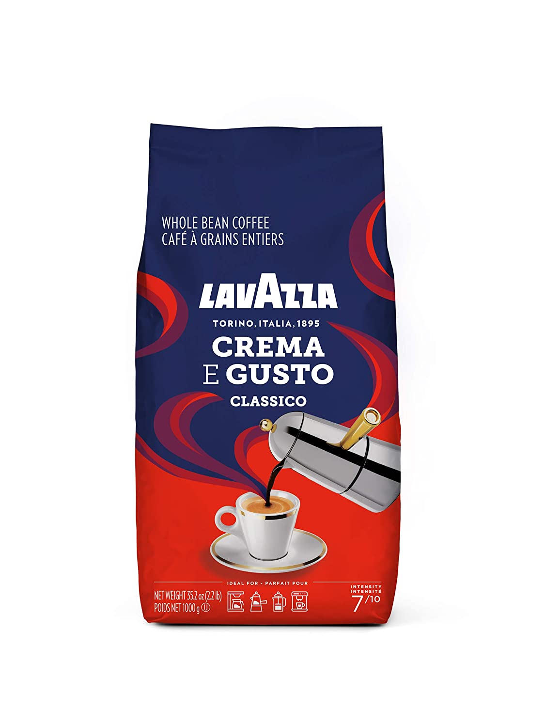 Lavazza Crema E Gusto Whole Bean Coffee Dark Roast 2lb Bag. Crema E Gusto. 2lb .Authentic Italian. Blended and roasted in Italy. Full-bodied dark roast with creamy and full-bodied. with spices notes