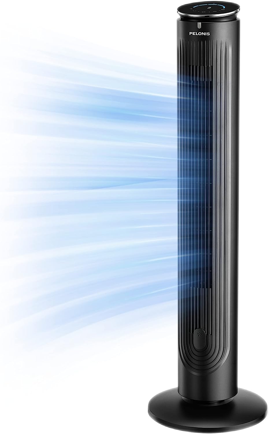 PELONIS 42'' Oscillating Tower Fan with Aromatherapy Diffuser. Remote Control. 5 Speed Settings with 3 Modes LED Display for Bedroom Home Office Use. Black