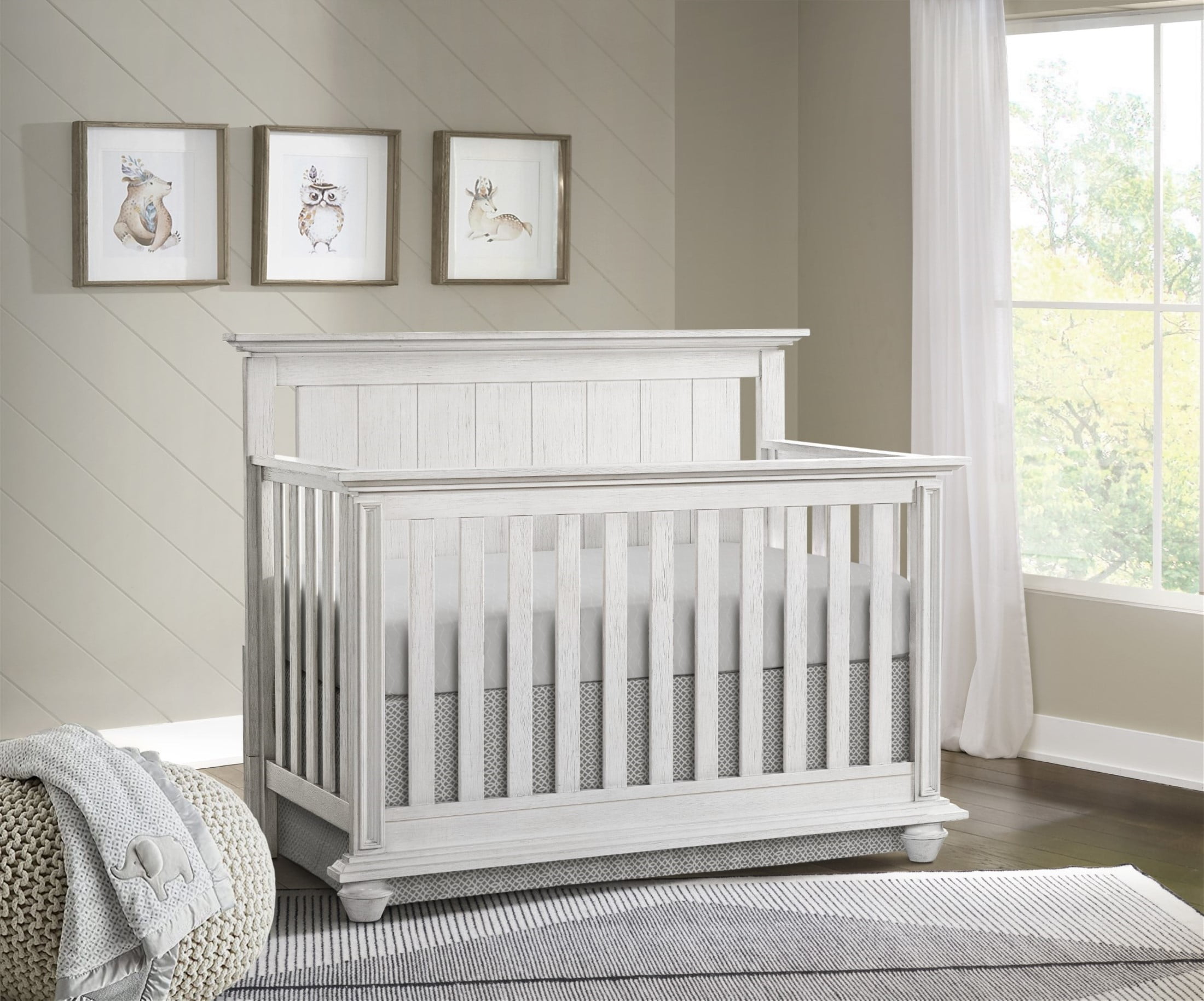 Oxford Baby Langston 4-in-1 Convertible Crib. Weathered White. Wooden Crib