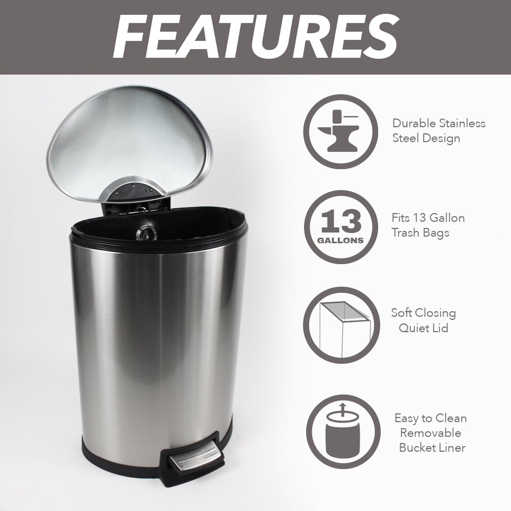 Better Homes & Gardens 14.5 Gallon Trash Can Stainless Steel Semi-Round Kitchen Trash Can