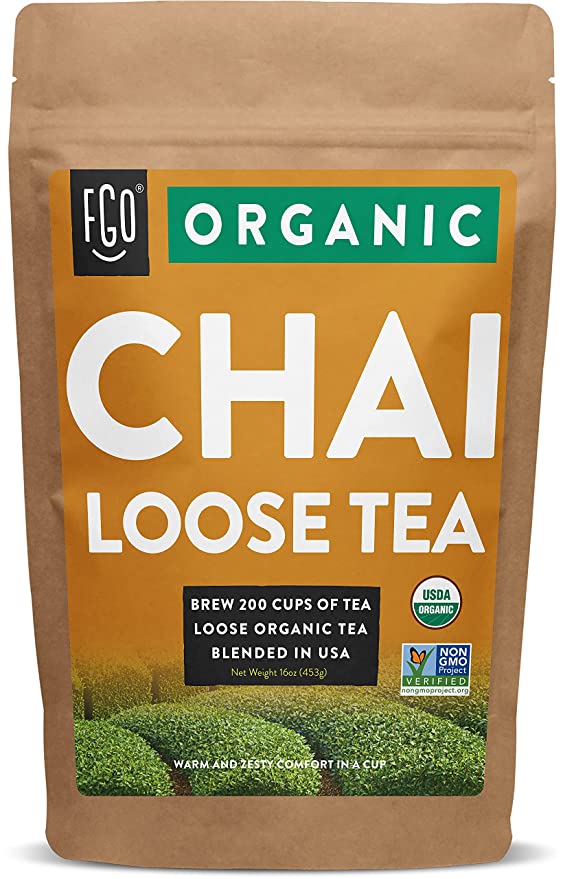 FGO Organic Chai Loose Leaf Tea. Brew 200 Cups.16oz/453g Resealable Kraft Bag