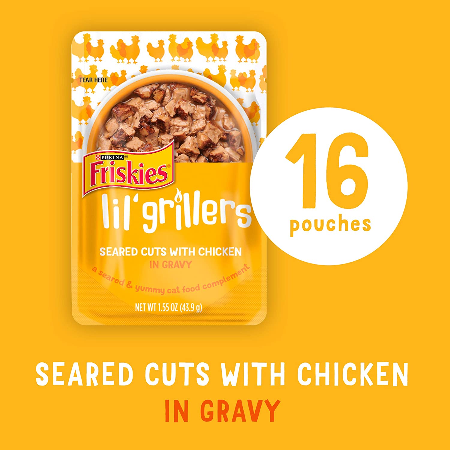 Purina Friskies Gravy Wet Cat Food Complement Lil- Grillers Seared Cuts with Chicken - (16) 1.55 oz. Pouches