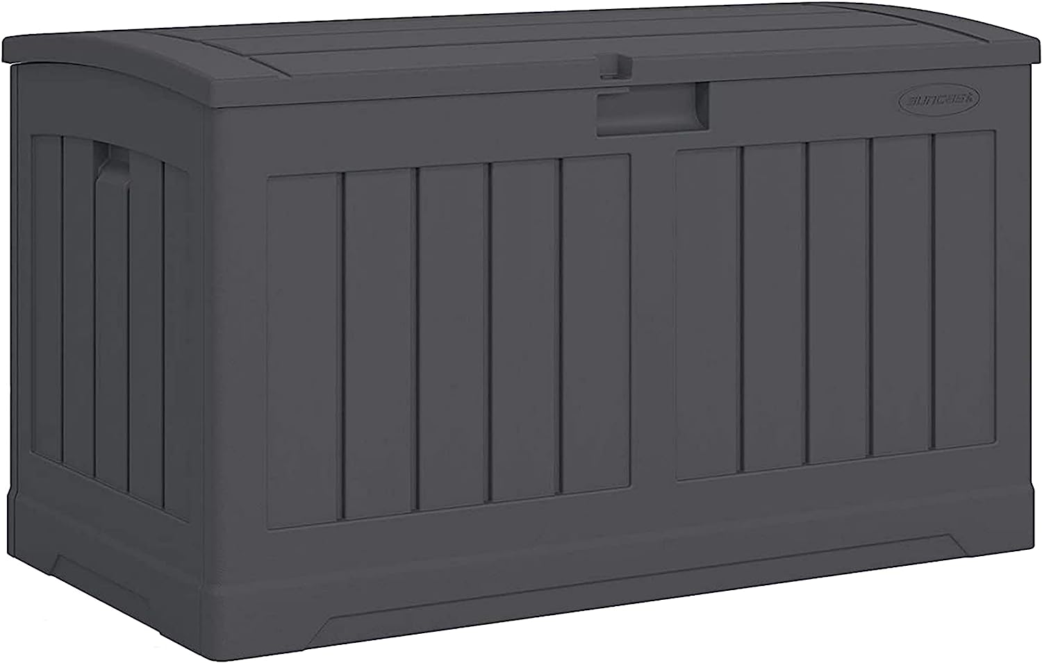 Suncast 50-Gallon Outdoor Resin Patio Deck Storage Box with Seat. Peppercorn