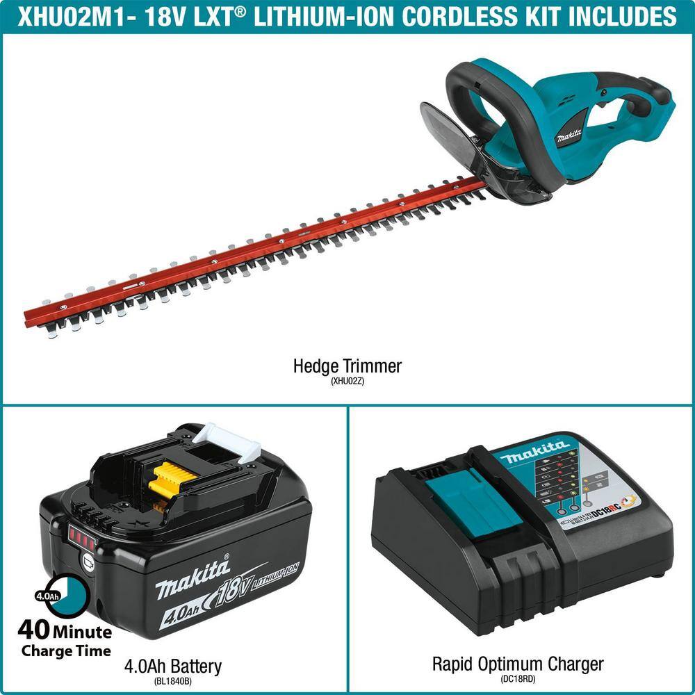 Makita XHU02M1 22 in. 18V LXT Lithium-Ion Cordless Hedge Trimmer Kit with Battery 4.0Ah and Charger