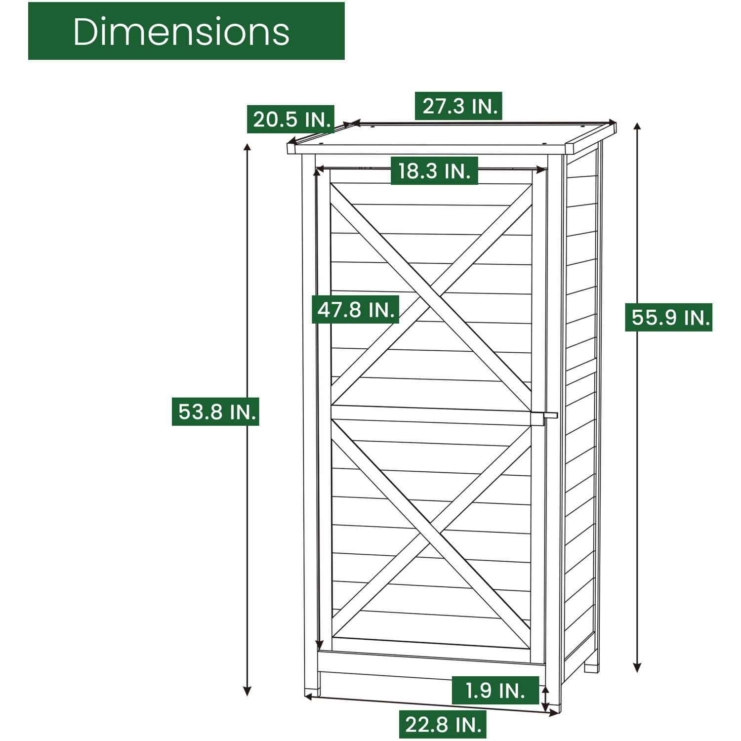 Hanover Outdoor Vertical Wood Storage Shed with Shelves | Backyard Utility Storage Unit for Organizing Garden Supplies. Patio Accessories & Tools | Grey