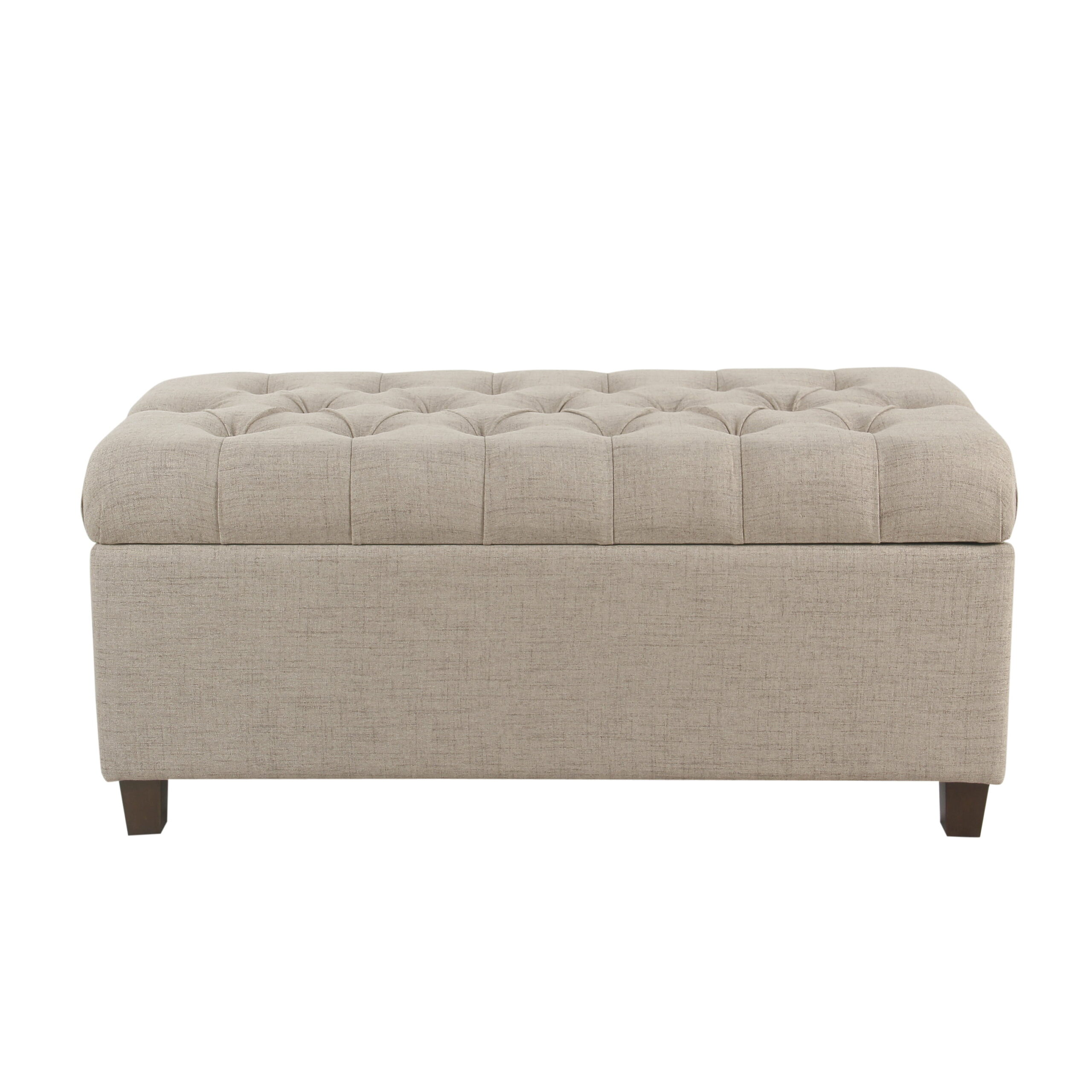 Fabric Upholstered Button Tufted Wooden Bench With Hinged Storage. Beige and Brown- Saltoro Sherpi