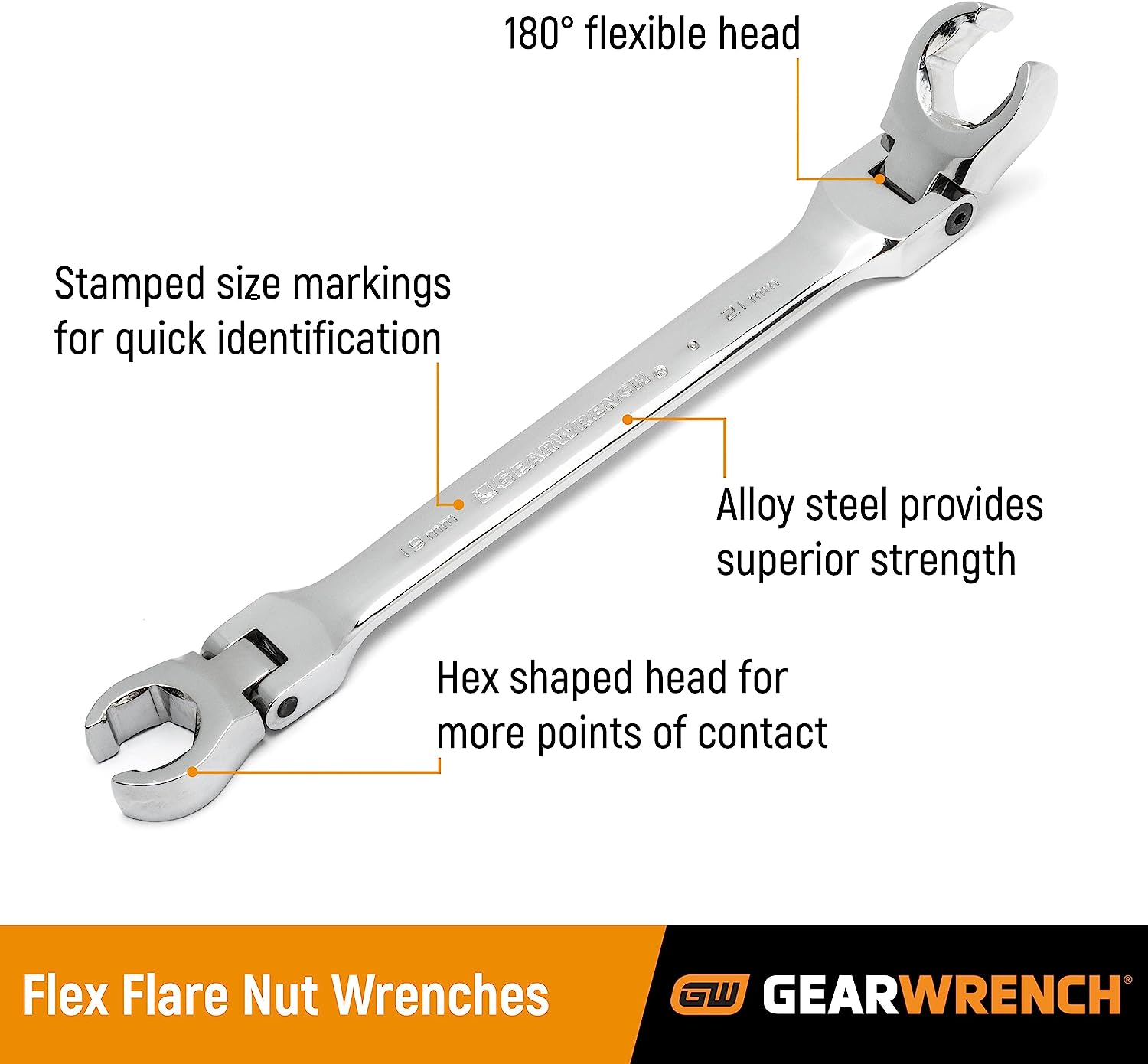 GEARWRENCH 5 Pc. Flex Head Flare Nut Wrench Set. SAE - 81910