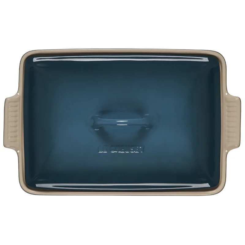 Le Creuset PG07053A-337D Stoneware Heritage Covered Rectangular Casserole. 4 qt. (12″ x 9″). Deep Teal