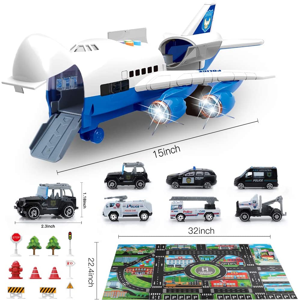 SLENPET Large Airplane Toy with 6 Construction Trucks Set