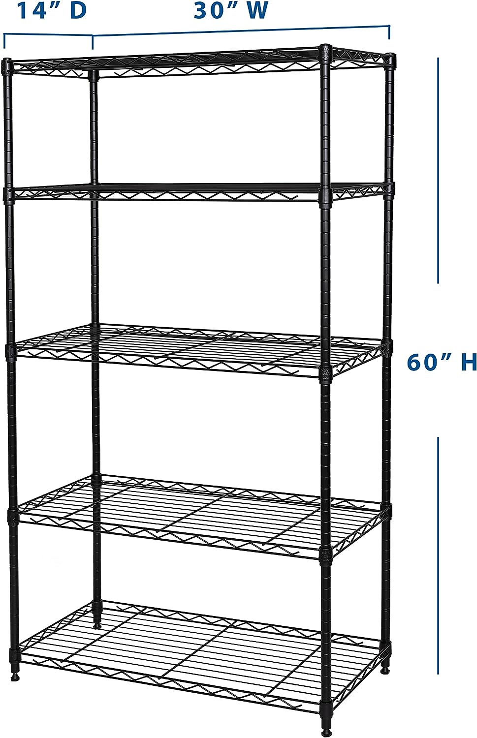 Seville Classics Solid Steel Wire Shelving Storage Unit Adjustable Shelves Organizer Rack. for Home. Kitchen. Office. Garage. Bedroom. Closet. Black. 5-Tier. 30″ W x 14″ D (New Model)