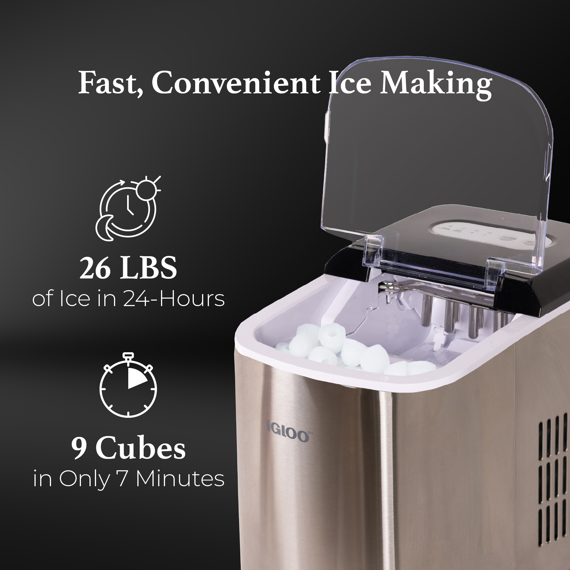 Igloo IGLICEB26SS 26-Pound Automatic Portable Countertop Ice Maker Machine - Stainless Steel