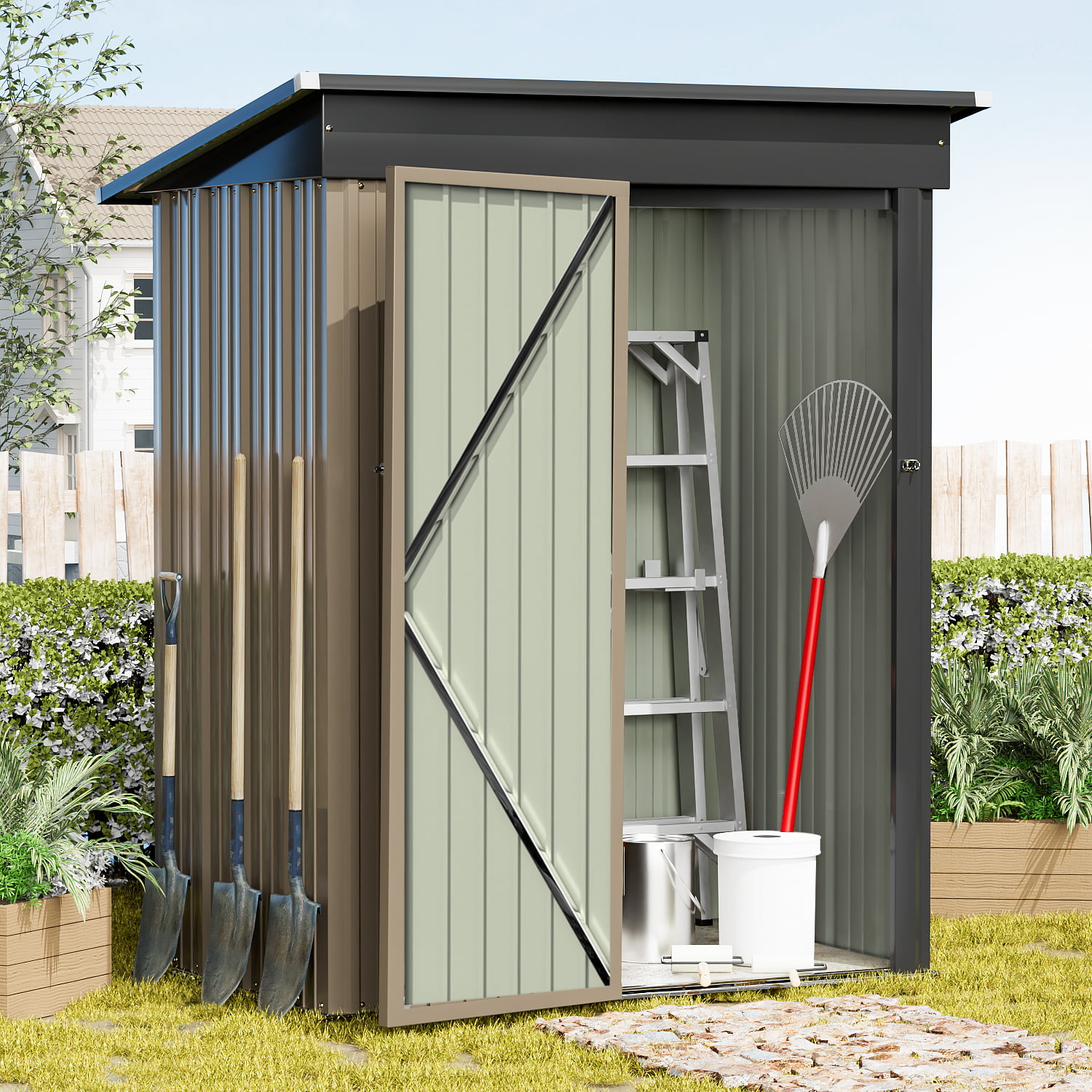 Devoko 3×5 ft.Patio Metal Shed. Lockable Garden Shed for Outdoor Backyard Patio Storage