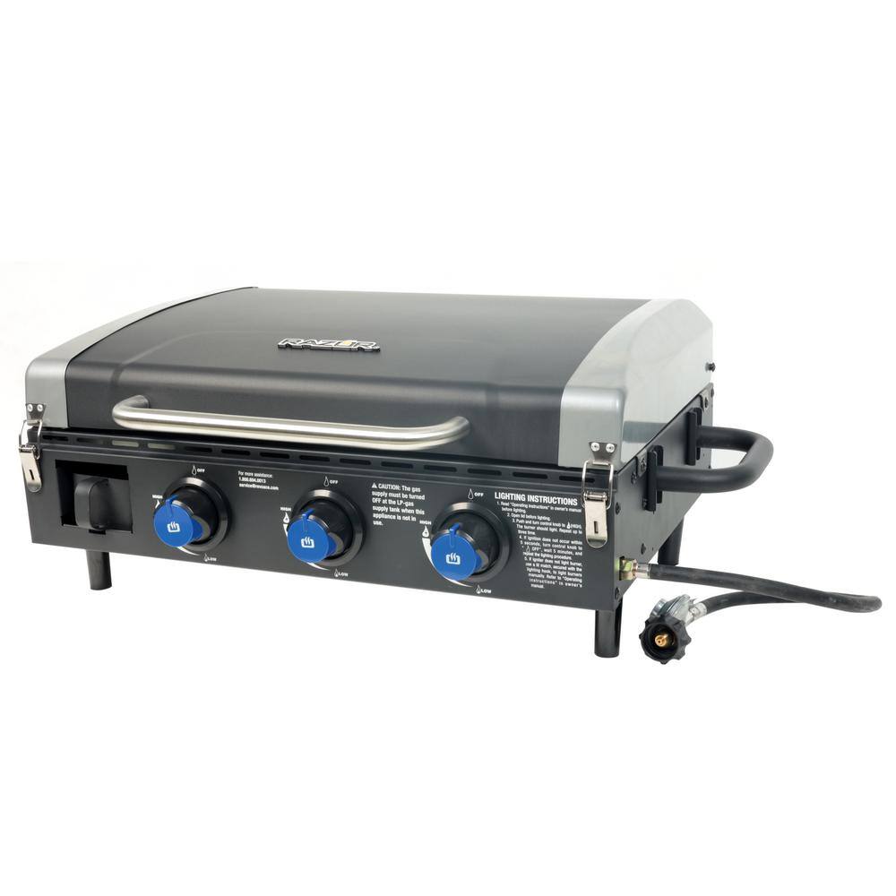 Razor GGC2228MG 25 in. 3-Burner Portable Propane Gas Griddle with Lid in Black