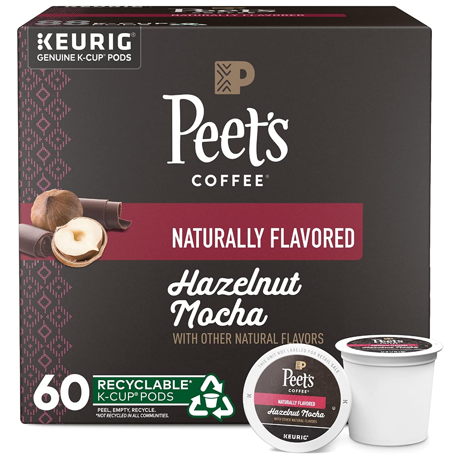 Peet-s Coffee Hazelnut Mocha - 60 K-Cup Pods for Keurig Brewers (6 boxes of 10 pods). Light Roast