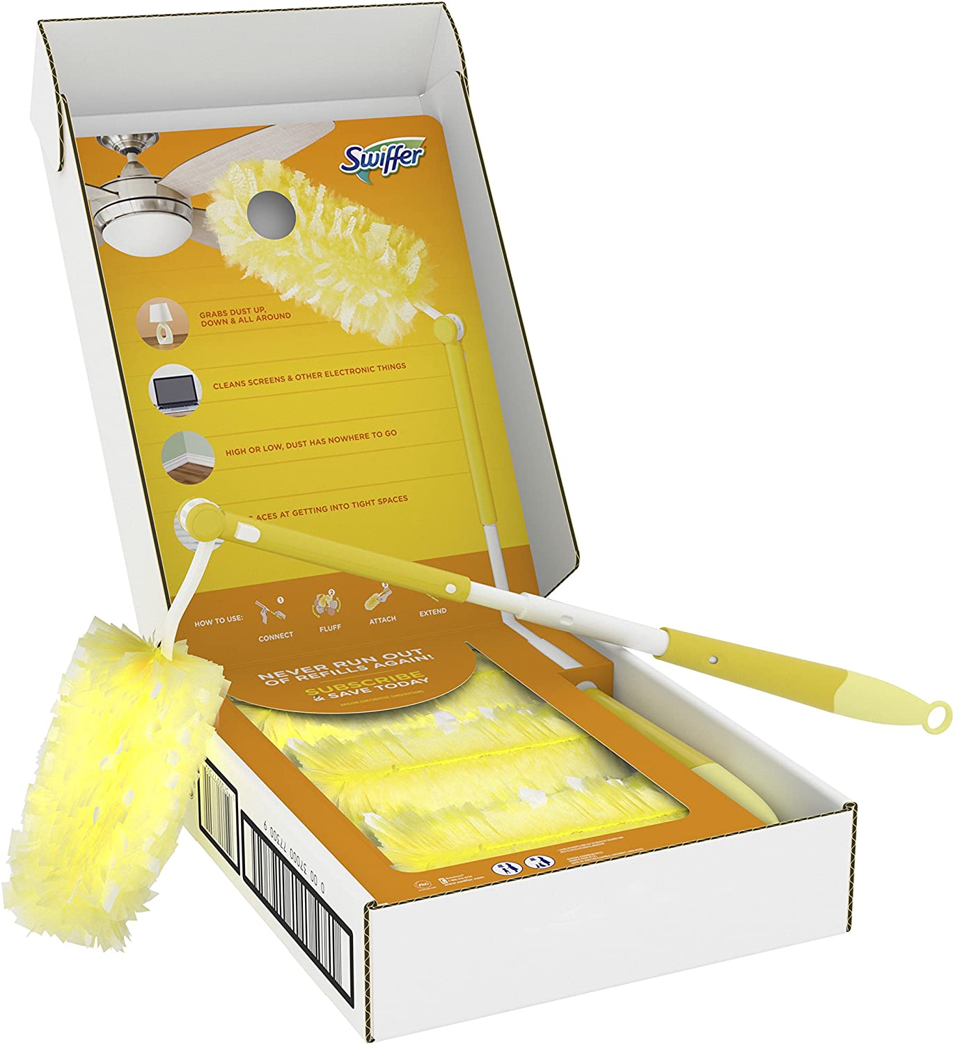 Swiffer Dusters Heavy Duty Extender Handle Starter Kit (1 Handle. 12 Dusters)