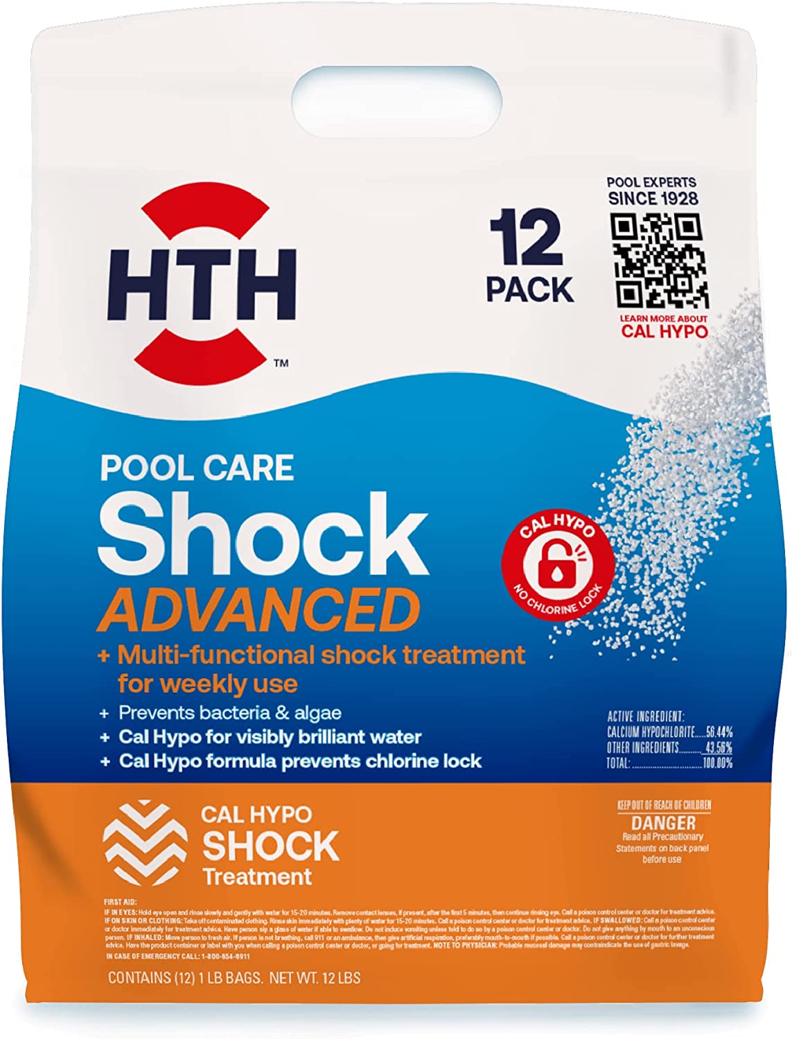 HTH 52037 Swimming Pool Care Shock Advanced. Swimming Pool Chemical. Cal Hypo Formula. 12 Count(Pack of 1)