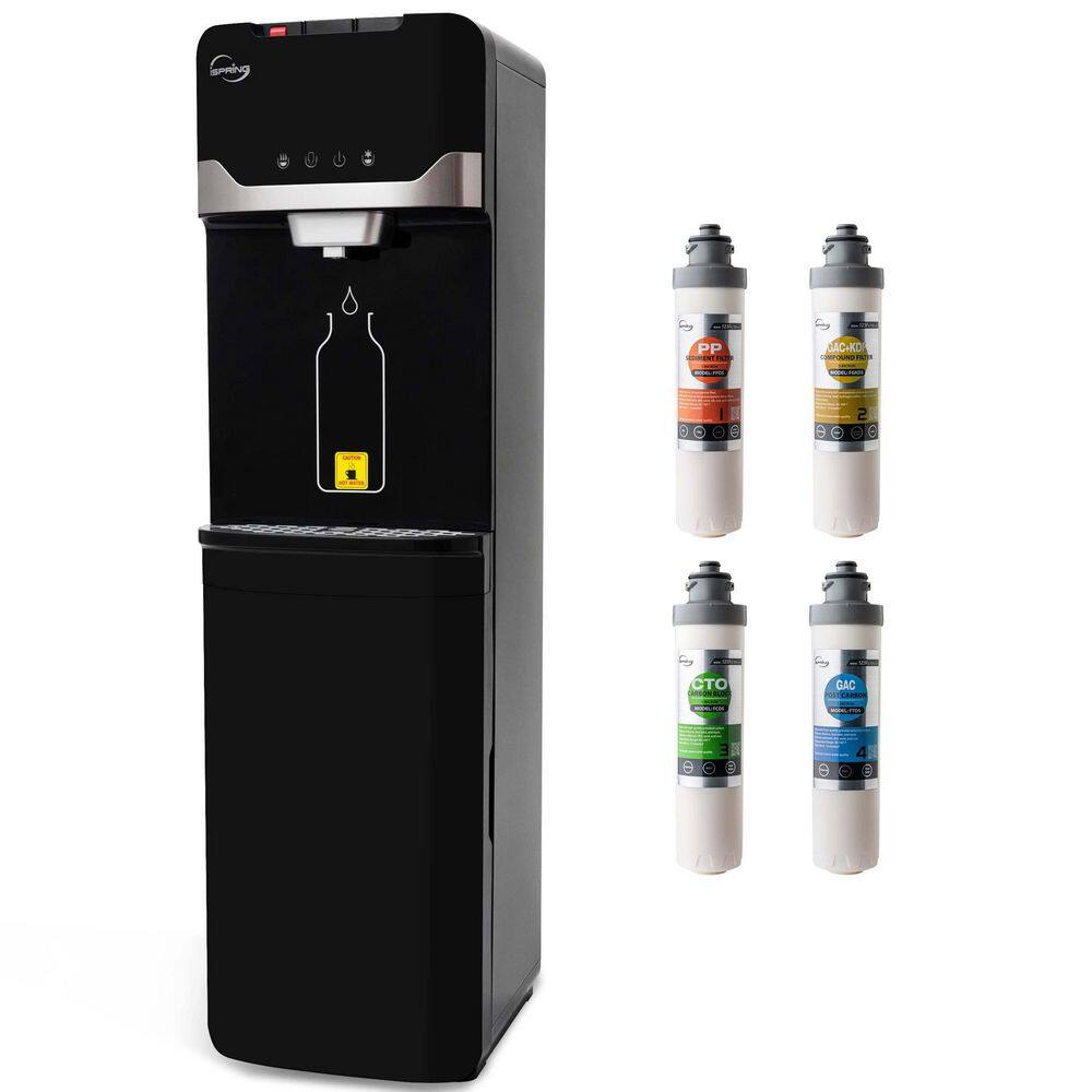 ISPRING DS4-B Bottleless Water Cooler Dispenser. Self Cleaning. Free-Standing Water Cooler Dispenser with Filtration