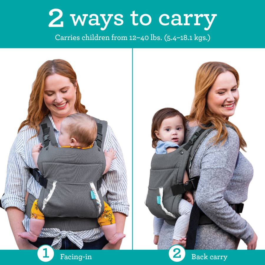 Infantino Cuddle Up Ergonomic Hoodie Baby Carrier. 2-Position. Gray Fox