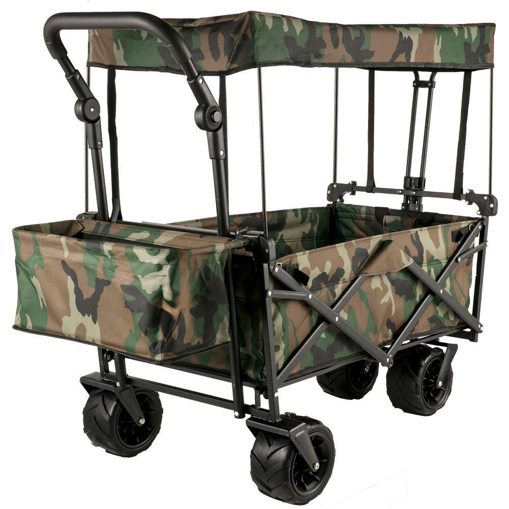 VEVOR DZDPTC-MCSHSKU001V0 3 cu.ft. Collapsible Folding Outdoor Utility Wagon Steel Collapsible Garden Cart with Removable Canopy. Camouflage