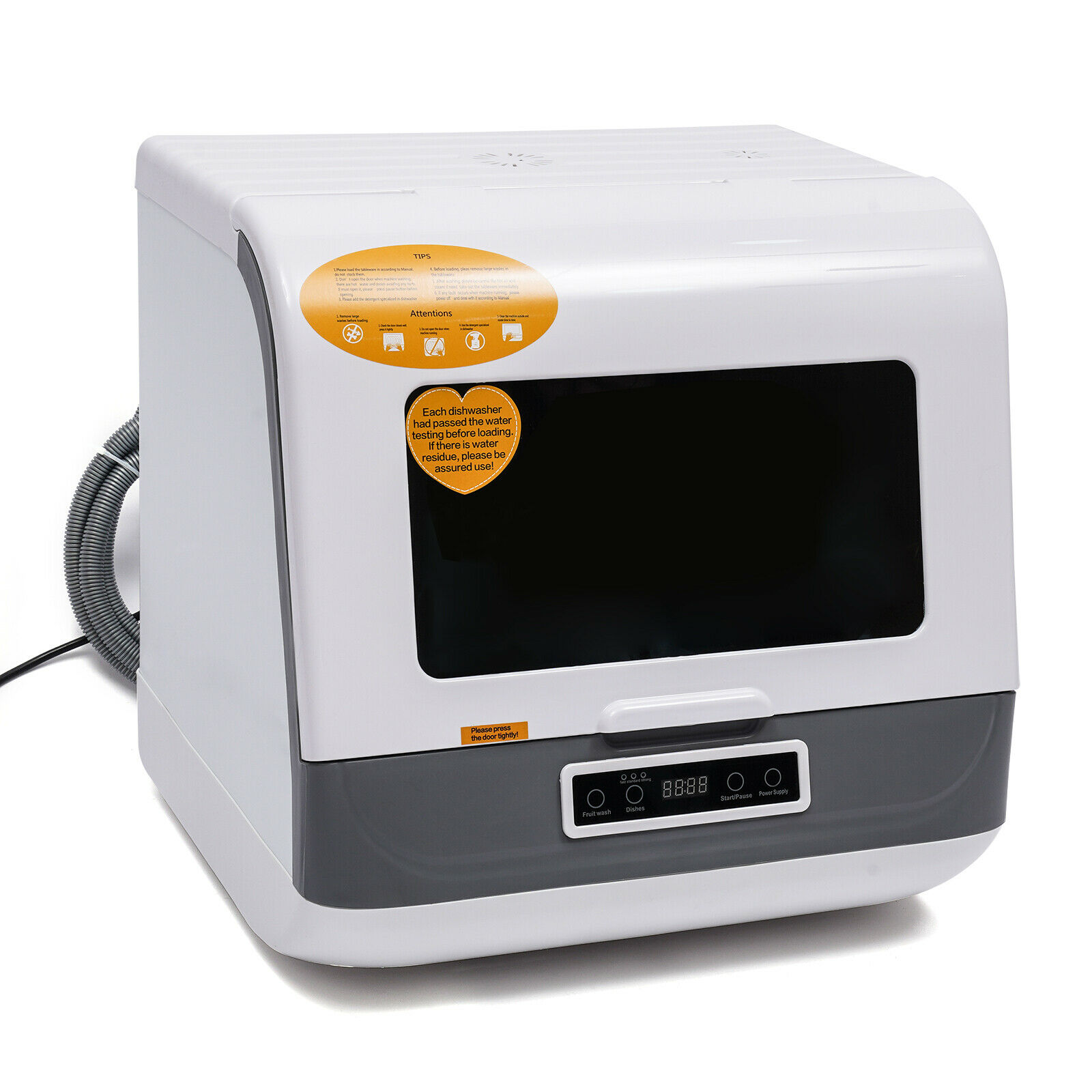 Anqidi 8L Portable Countertop Dishwasher. 1200W White 3 Washing Programs 75°C Hot Air Drying Dish Cleaner. Microcomputer Control