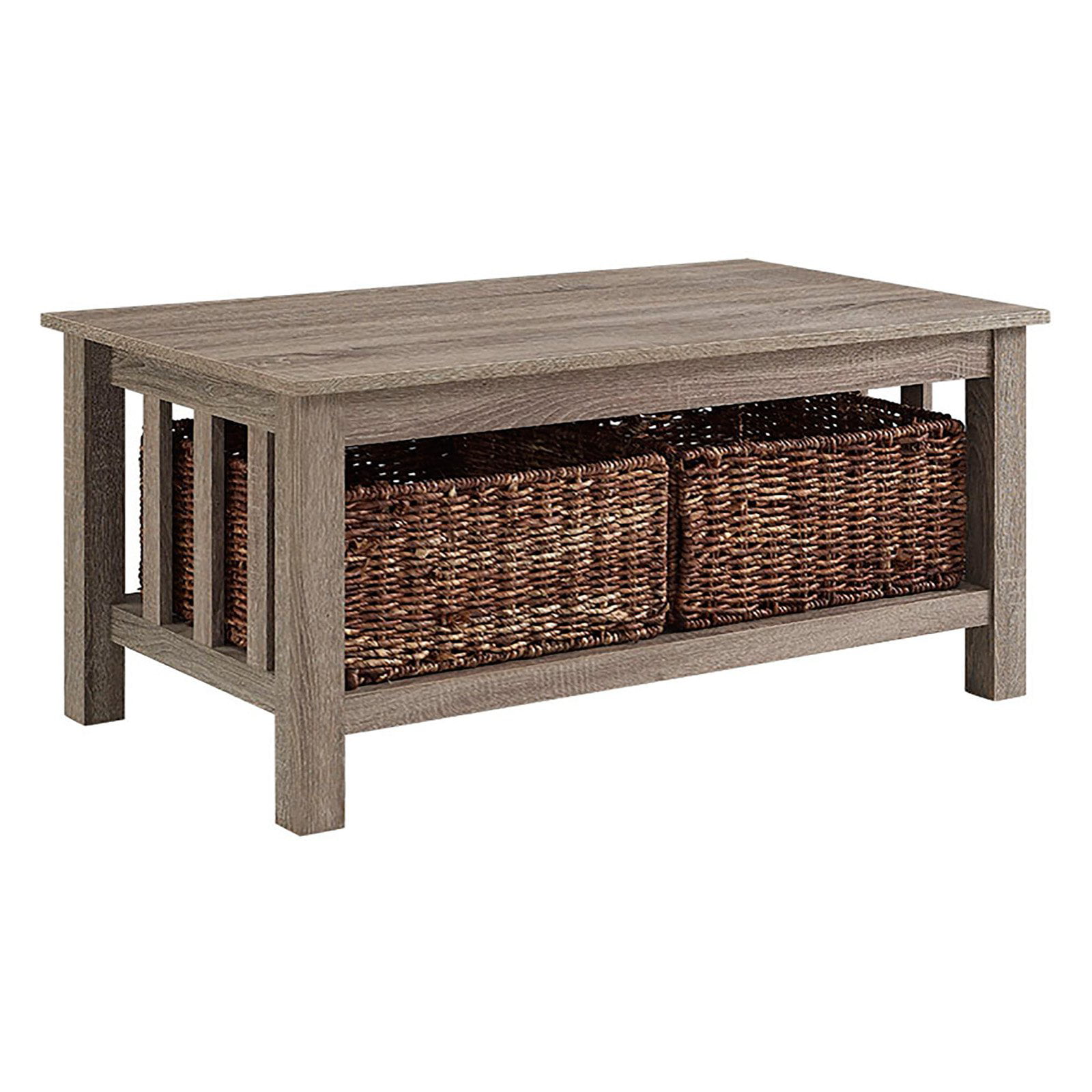 Walker Edison Storage Coffee Table with Totes. Black