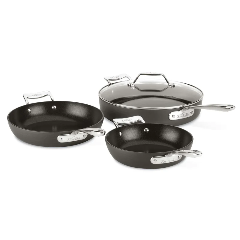 All-Clad H911S464 Essentials Nonstick Skillet set. 4-Piece. Grey