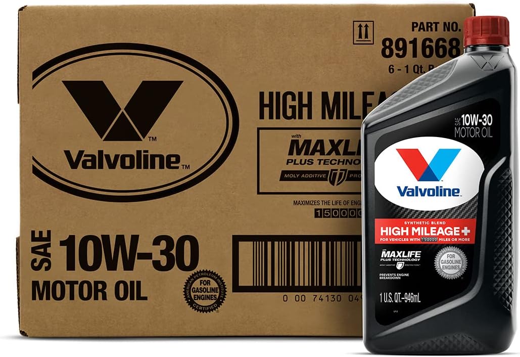 Valvoline High Mileage 150K with Maxlife Plus Technology Motor Oil SAE 10W-30 1 QT. Case of 6