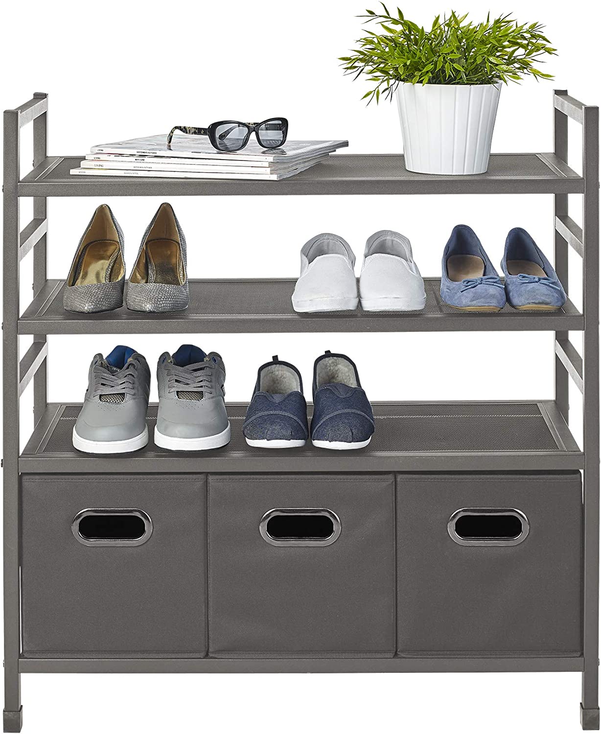 neatfreak! 4 Tier Stackable Metal Storage Rack w Fabric Bins