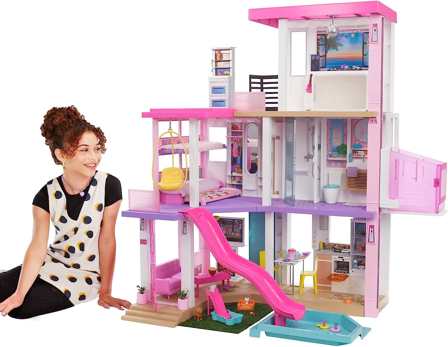 Barbie DreamHouse. Doll House Playset with 75+ Furniture & Accessories. 10 Play Areas. Lights & Sounds. Wheelchair-Accessible Elevator