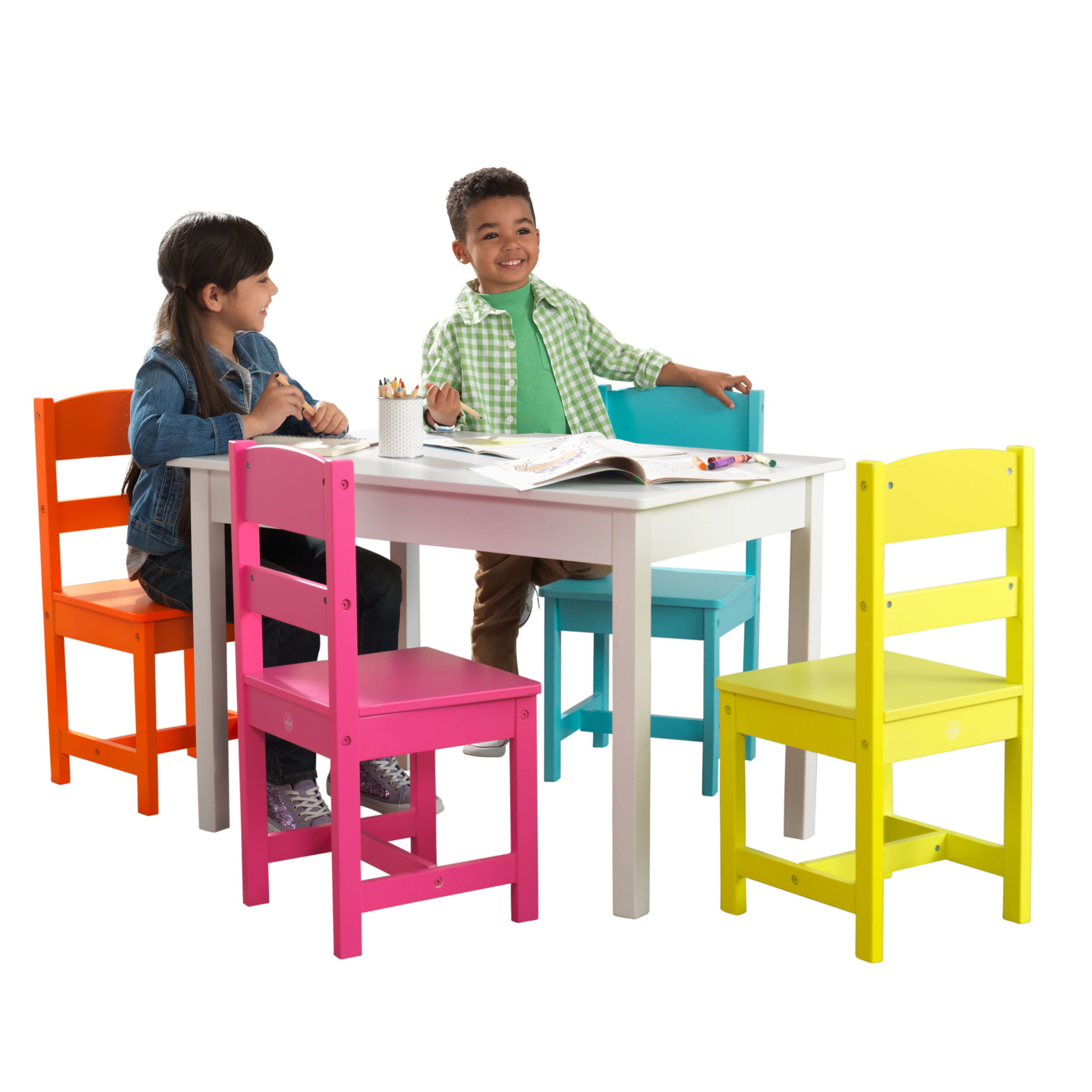 KidKraft Wooden Table and 4 Chair Set. Children-s Furniture. Brightly Colored - Highlighter