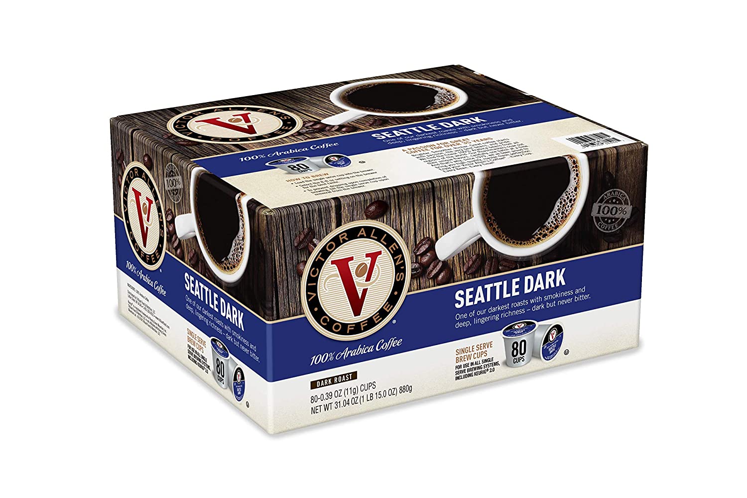 Victor Allen-s FG016441 coffee Seattle Blend. Dark Roast. 80Count Single Serve Coffee Pods for Keurig K Cup Brewers. Seattle Dark. 80Count