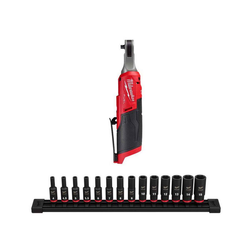 Milwaukee 2566-20-49-66-7003 M12 FUEL 12V Lithium-Ion Brushless Cordless High Speed 1/4 in. Ratchet & 1/4 in. Drive Metric Impact Socket Set