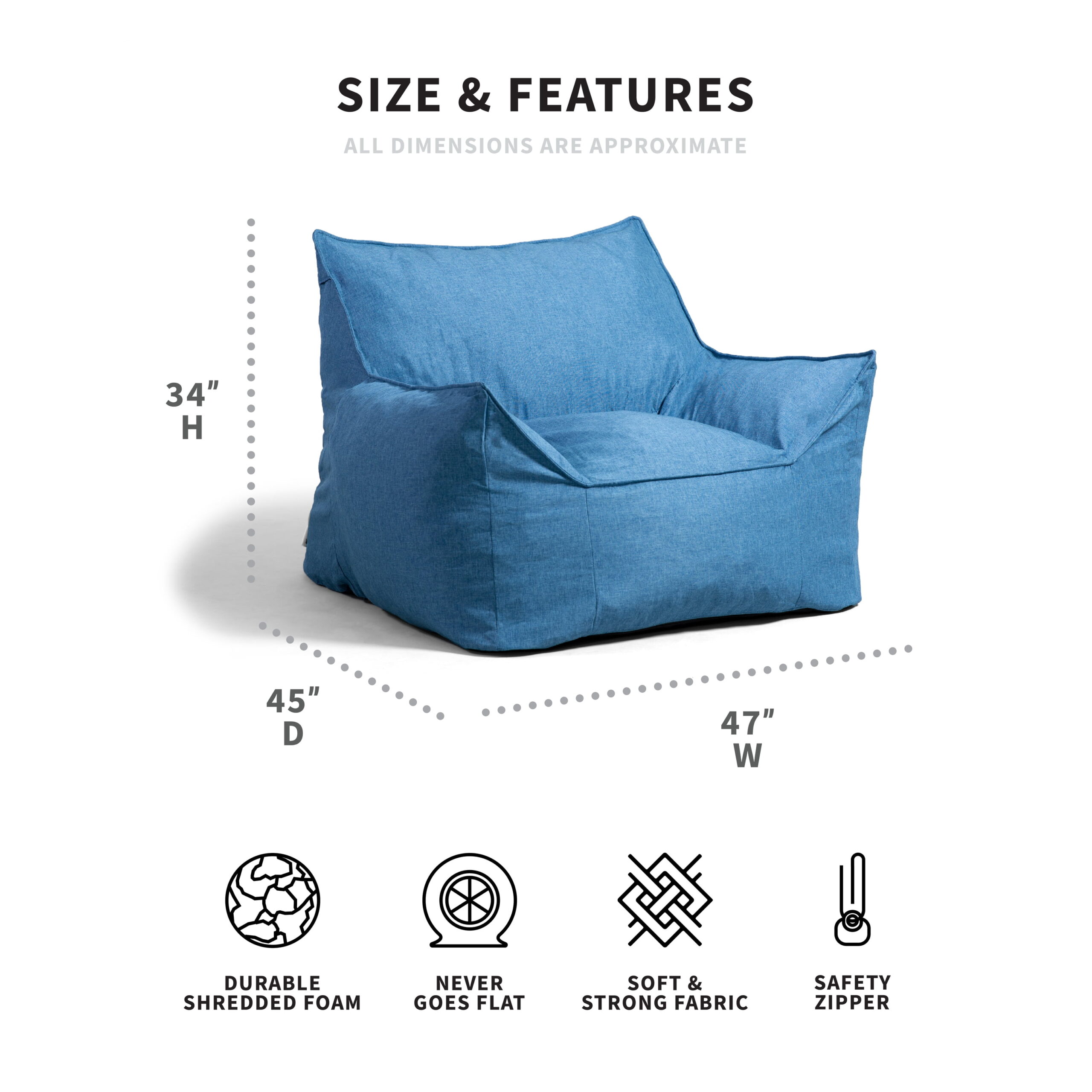 Big Joe Imperial Lounger Bean Bag Chair. Union 4ft. Pacific Blue