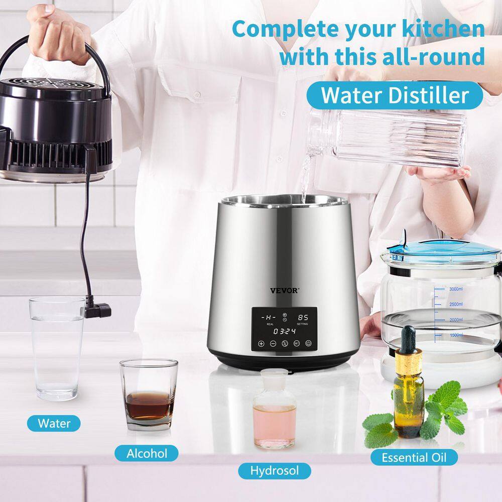VEVOR  1.1Gal. Water Distiller 750W Distilled Water Maker Machine Timing Dual Temp Display Stainless Steel Countertop Distiller