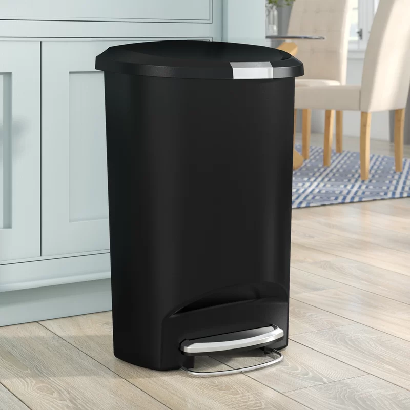 simplehuman 50-Liter Semi-Round Black Plastic Step-On Trash Can