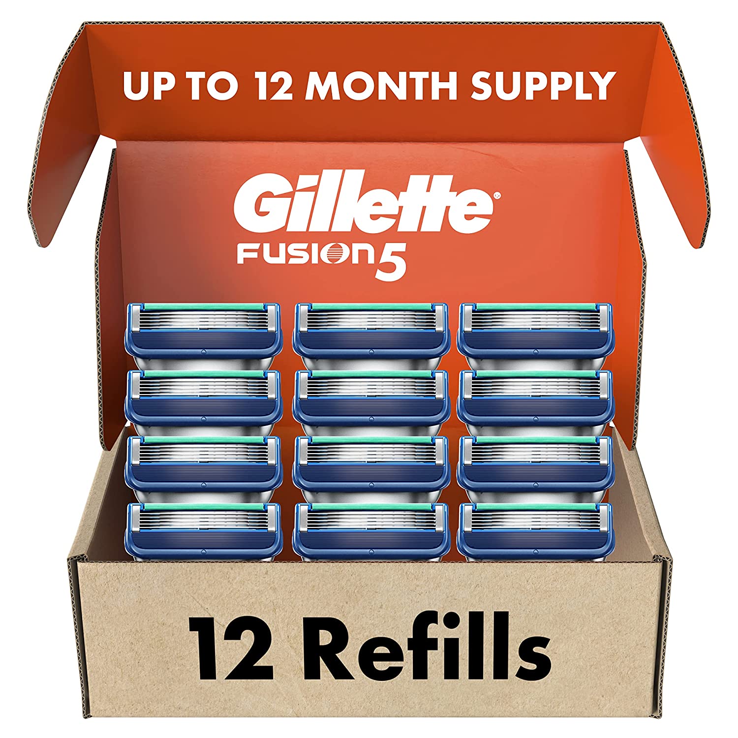 Gillette Fusion5 Mens Razor Blade Refills. 12 Count. Lubrastrip for a More Comfortable Shave