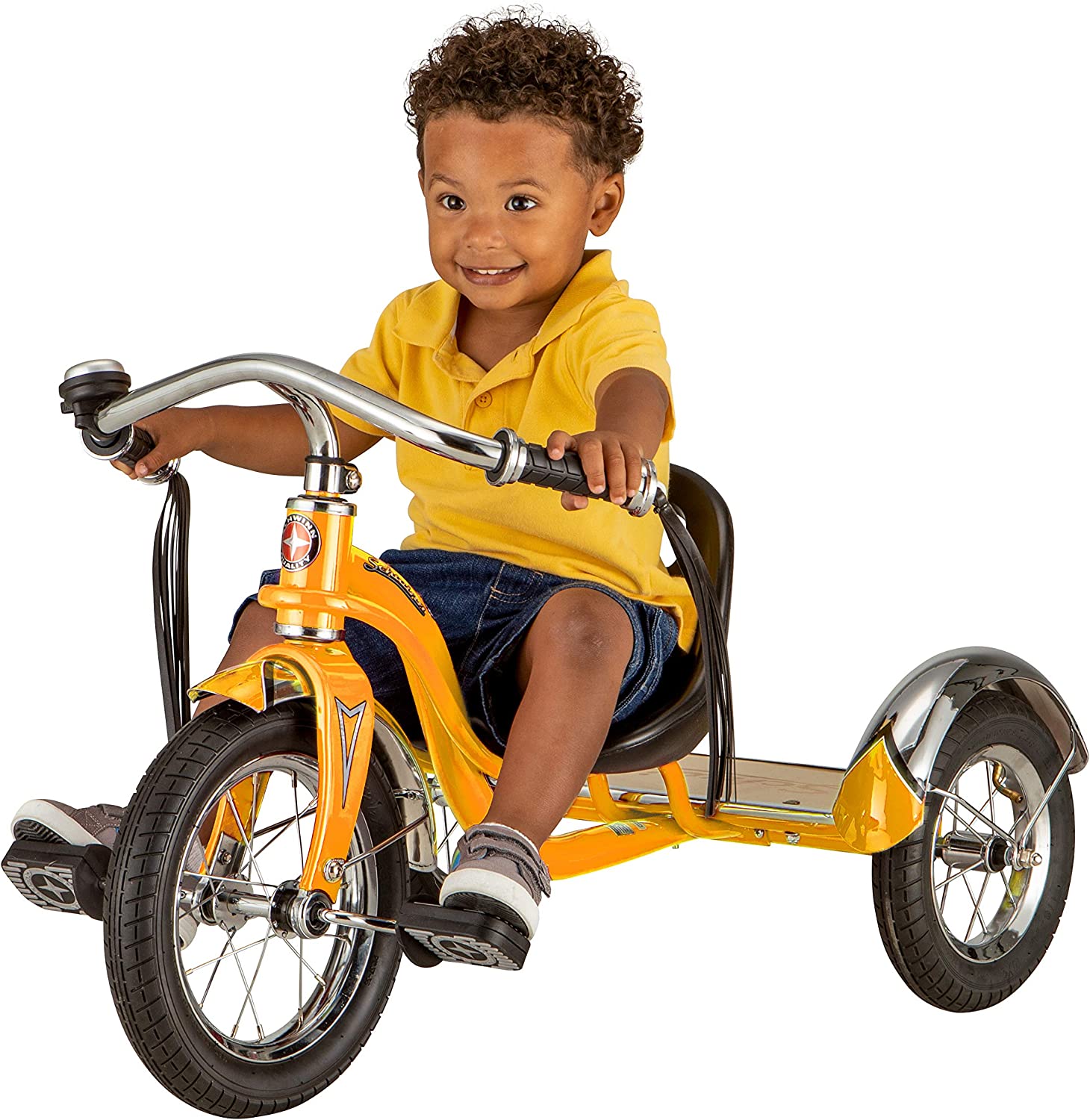 Schwinn Roadster Bike for Toddlers. Kids Classic Tricycle. Boys and Girls Ages 2 - 4 Years Old. Steel Trike Frame. Rear Deck Made of Genuine Wood. & Fabric Tassels. Orange