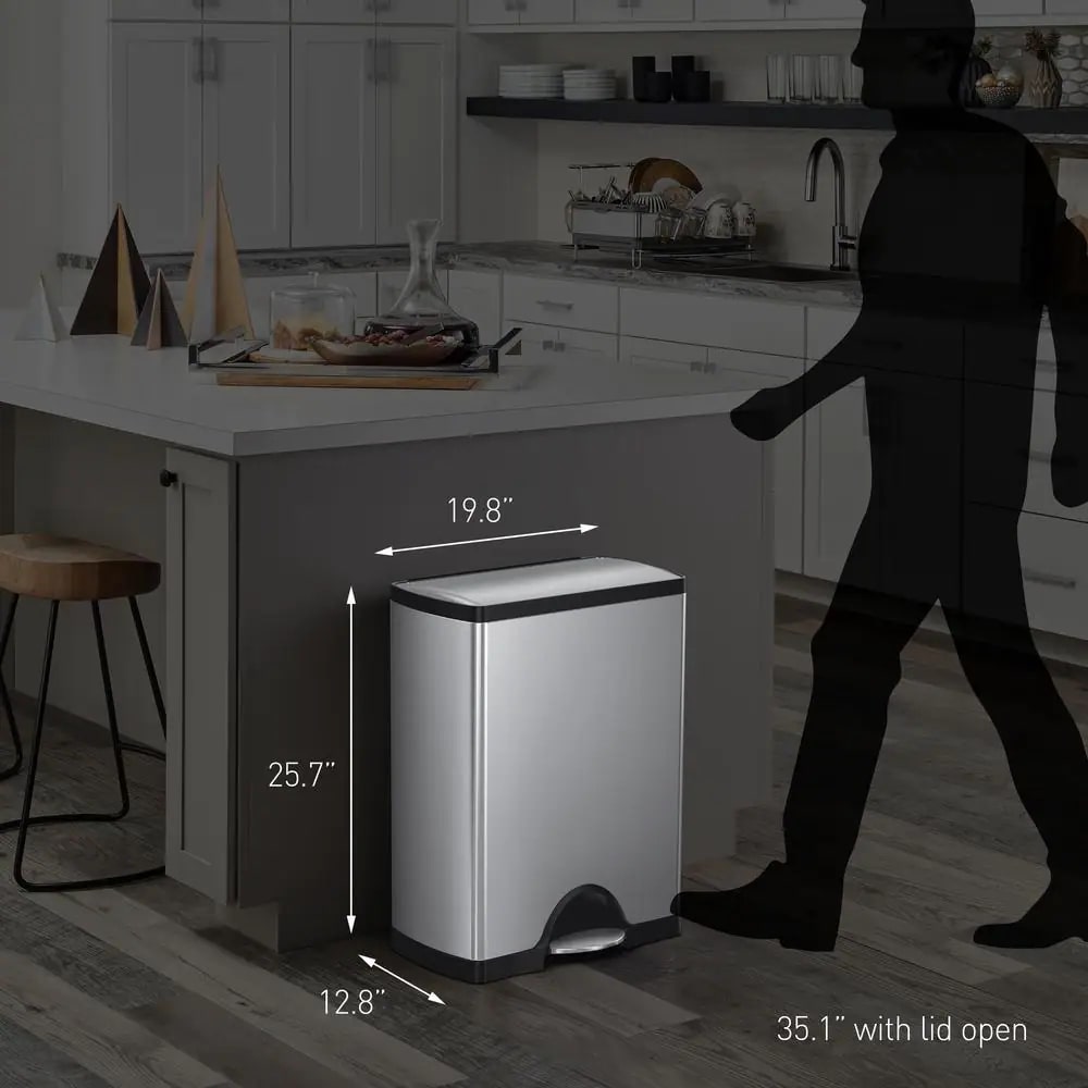 simplehuman 50-Liter Fingerprint-Proof Brushed Stainless Steel Trash Can