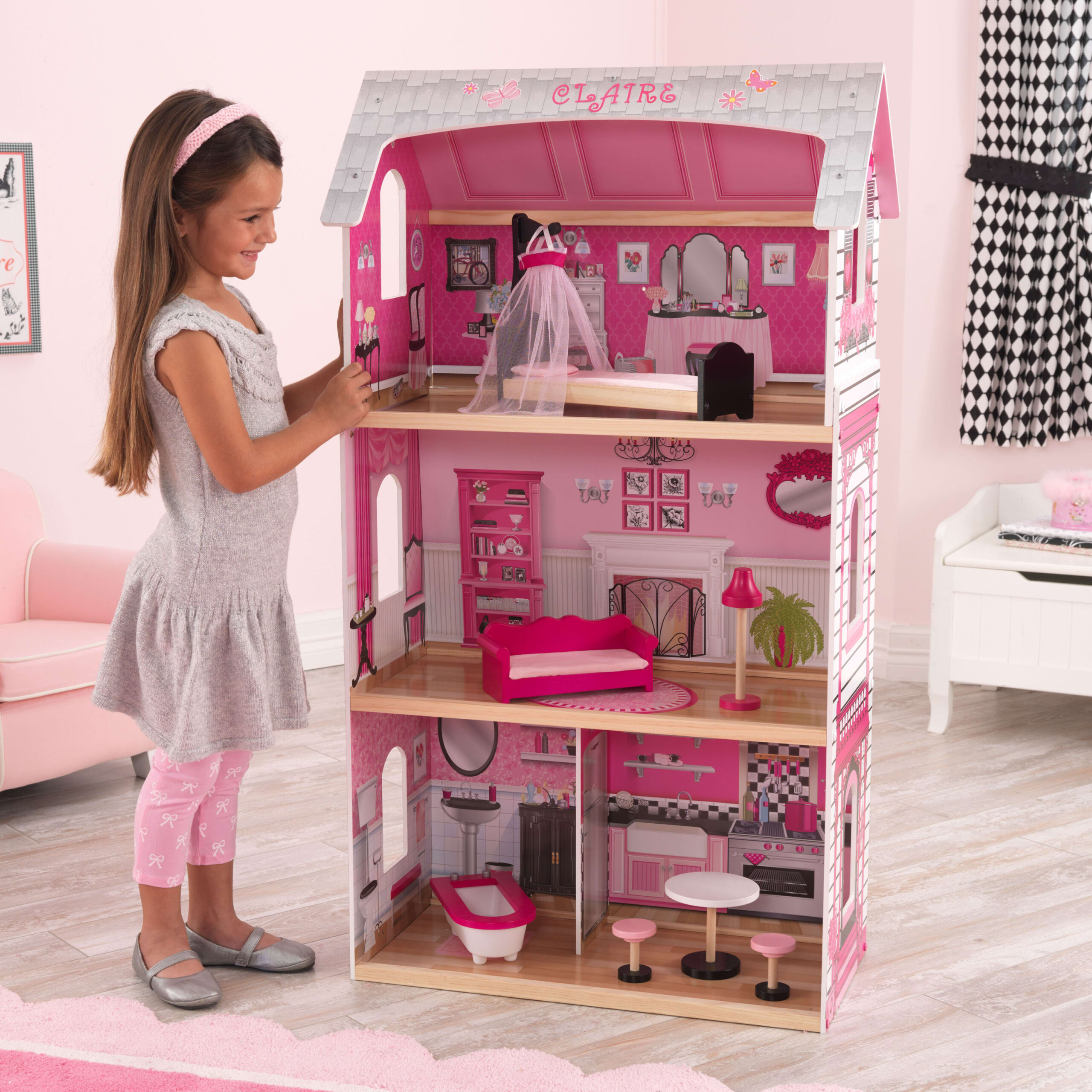 KidKraft Bonita Rose Wood Dollhouse. over 3 feet Tall. with 7 Pieces. for 12-inch Dolls