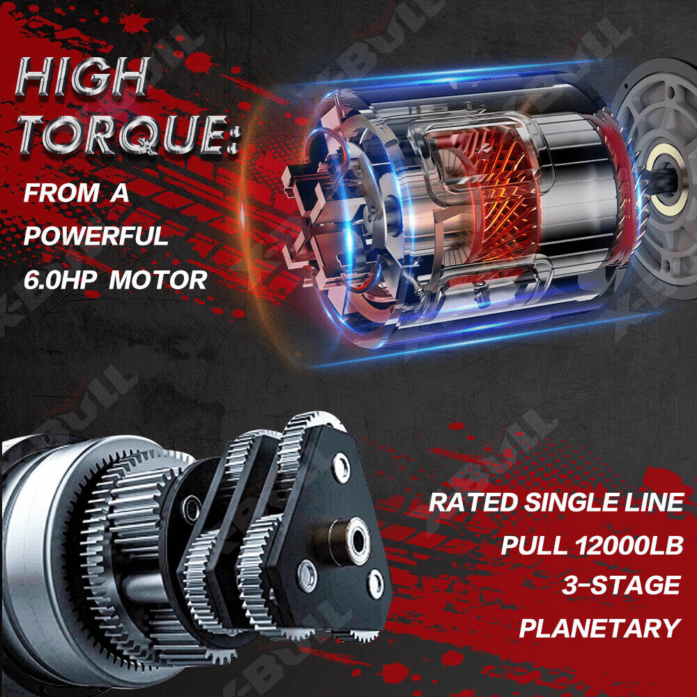 X-BULL Electric Winch 12000LBS 12V Winch Steel Cable Truck Trailer Towing Off Road 4X4